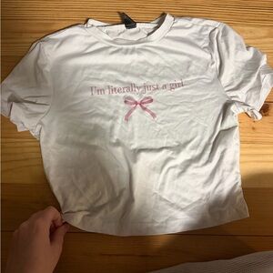 White Girls' Graphic Tee with Pink Ribbon